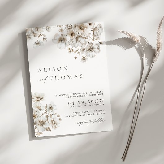 Rustieke Boho Cream Bloemen Bruiloft Uitnodiging