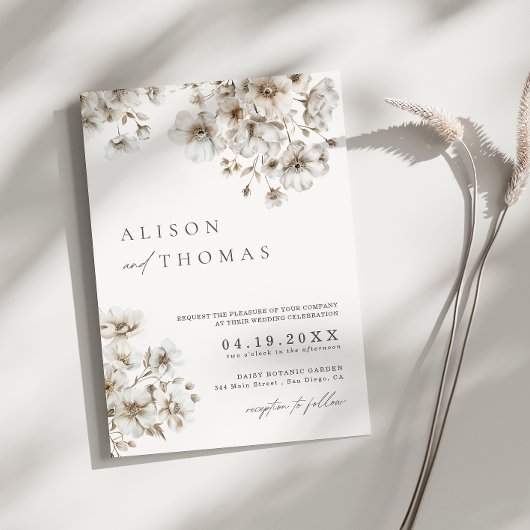 Rustieke Boho Cream Floral QR Code Bruiloft Kaart