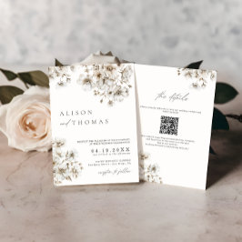 Rustieke Boho Cream Floral QR Code Bruiloft Kaart