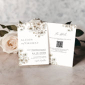 Rustieke Boho Crème Bloemencode QR Code Trouwen Kaart