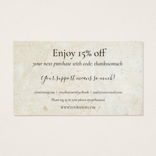 Rustieke Boho Dankjewel Winkel Kortingkaart Visitekaartje (Achterkant)