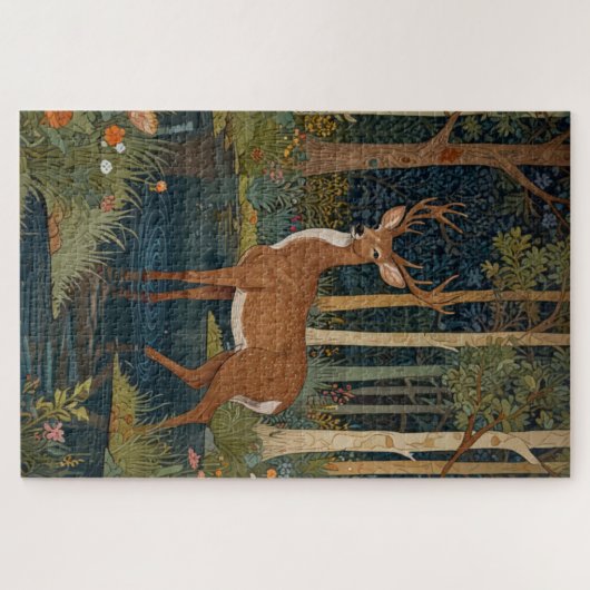 Rustieke Boho Deer Afbeelding in Woodland Forest G Legpuzzel (Horizontaal)