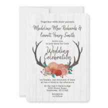 Rustieke Boho Deer Antler Bloemen Huwelijksuitnodi