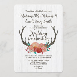 Rustieke Boho Deer Antler Bloemen Huwelijksuitnodi Kaart