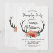 Rustieke Boho Deer Antlers verjaardagsfeestje uitn Kaart (Voorkant / Achterkant)