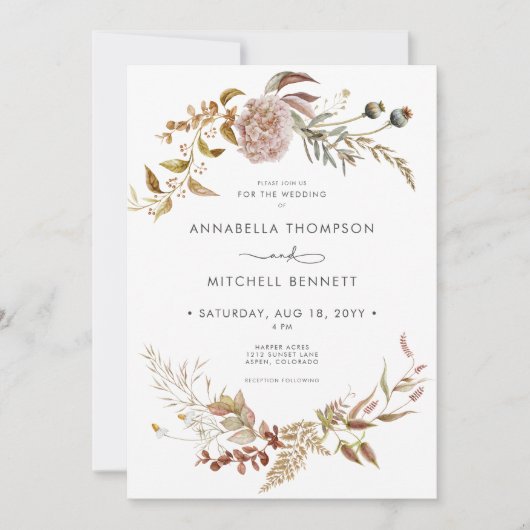 Rustieke Boho Delicate Herfst Wildflower Wedding Kaart (Voorkant)