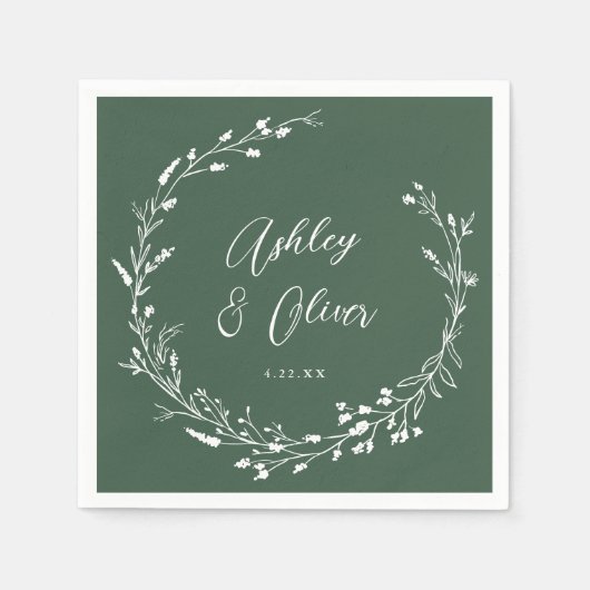 Rustieke Boho Donkergroene Wildflower Bloemen Huwe Servet (Voorkant)