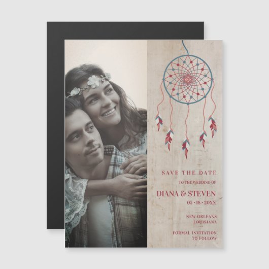 Rustieke Boho Dreamcatcher Foto Sla de datum op (Voorkant / Achterkant)