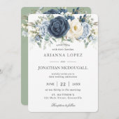 Rustieke Boho Dusty Blauw Ivoor Bloemen Sage Bruil Kaart (Voorkant / Achterkant)