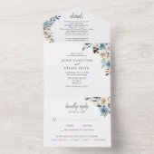 Rustieke Boho Dusty Blue Flowers Script bruiloft All In One Uitnodiging (Binnen)