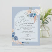 Rustieke Boho Dusty Blue Pampas Quinceanera Kaart (Staand voorkant)