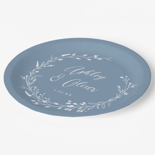 Rustieke Boho Dusty Blue Wildflower Bloemen Bruilo Papieren Bordje (Gekanteld)