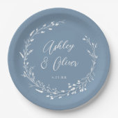 Rustieke Boho Dusty Blue Wildflower Bloemen Bruilo Papieren Bordje (Voorkant)