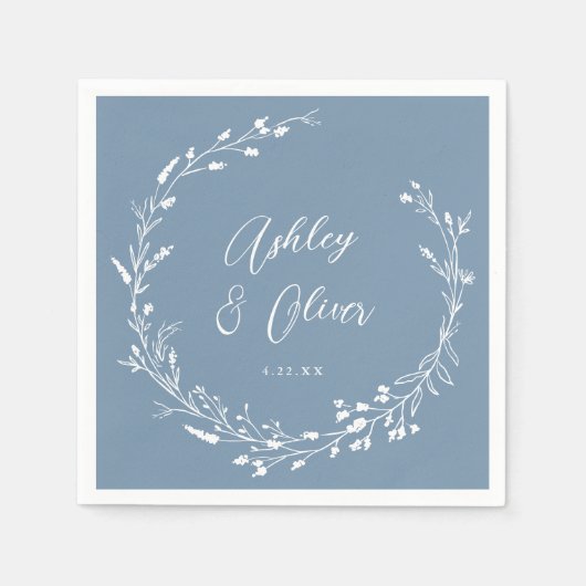 Rustieke Boho Dusty Blue Wildflower Bloemen Bruilo Servet (Voorkant)