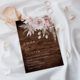 Rustieke Boho Dusty Roos Blush Bloemen Bruiloft Kaart