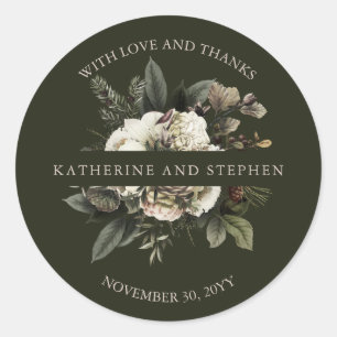 Rustieke Boho Dusty Roze Bloemen Bruiloft Dank u C Ronde Sticker