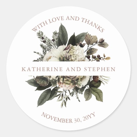 Rustieke Boho Dusty Roze Bloemen Bruiloft Dank u Ronde Sticker (Voorkant)