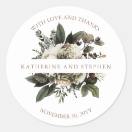 Rustieke Boho Dusty Roze Bloemen Bruiloft Dank u Ronde Sticker