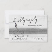 Rustieke Boho Eco Faux Burlap Hout Lavendel Weddin RSVP Kaartje (Voorkant)