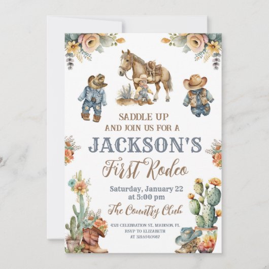 Rustieke Boho Eerste Rodeo Wild West Jongen 1e Ver Kaart (Voorkant)