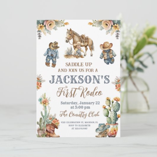 Rustieke Boho Eerste Rodeo Wild West Jongen 1e Ver Kaart (Staand voorkant)