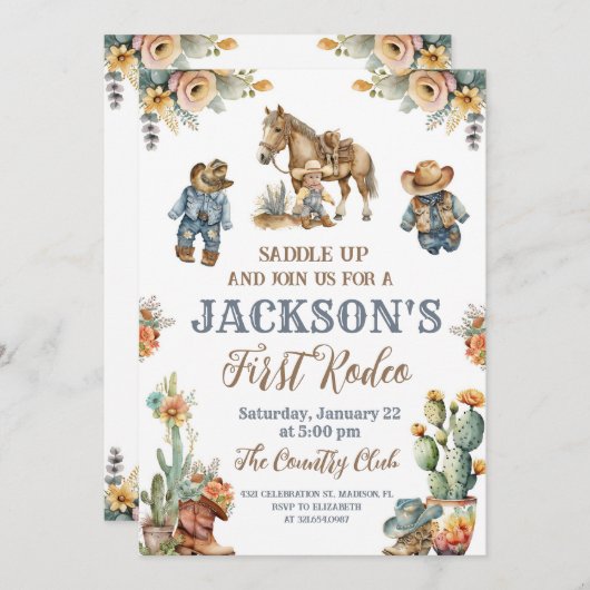 Rustieke Boho Eerste Rodeo Wild West Jongen 1e Ver Kaart (Voorkant / Achterkant)