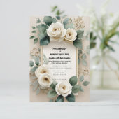 Rustieke Boho Elegante Witte Rozen & Beige Linnen RSVP Kaartje (Staand voorkant)