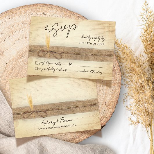 Rustieke Boho Faux Pampass Grass Eco Hout Wedding RSVP Kaartje