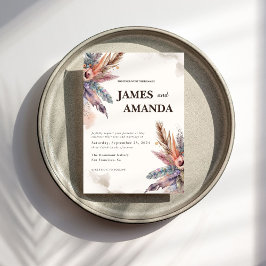 Rustieke Boho Feather bruiloft uitnodiging