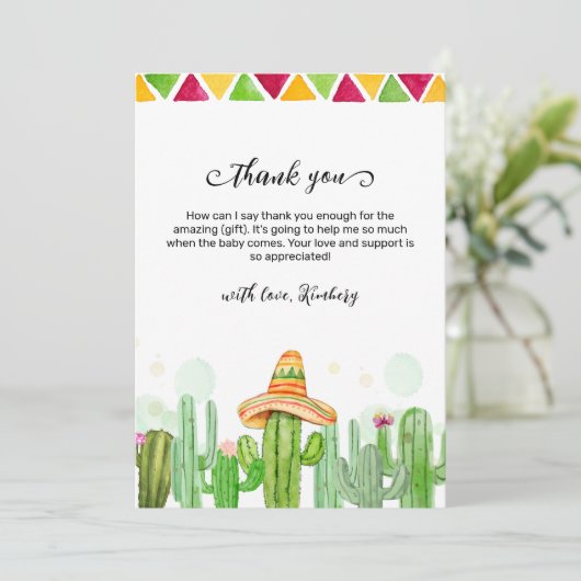 Rustieke Boho Fiesta Cactus Taco 'Bout A Baby show Bedankkaart (Staand voorkant)