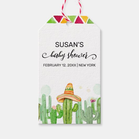 Rustieke Boho Fiesta Cactus Taco 'Bout A Baby show Cadeaulabel (Voorkant)