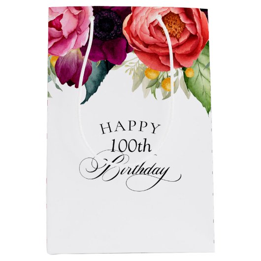 Rustieke Boho Floral 100e verjaardag Medium Cadeauzakje (Voorkant)