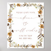 Rustieke Boho Floral Advies en wensen Trouwbord Poster (Voorkant)