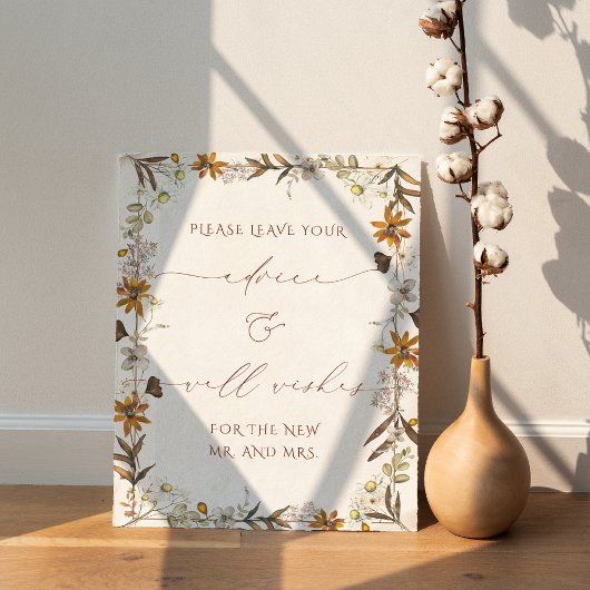 Rustieke Boho Floral Advies en wensen Trouwbord Poster