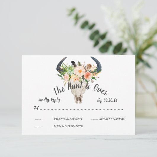 Rustieke Boho Floral Antelope Hunt is over RSVP Kaart (Staand voorkant)