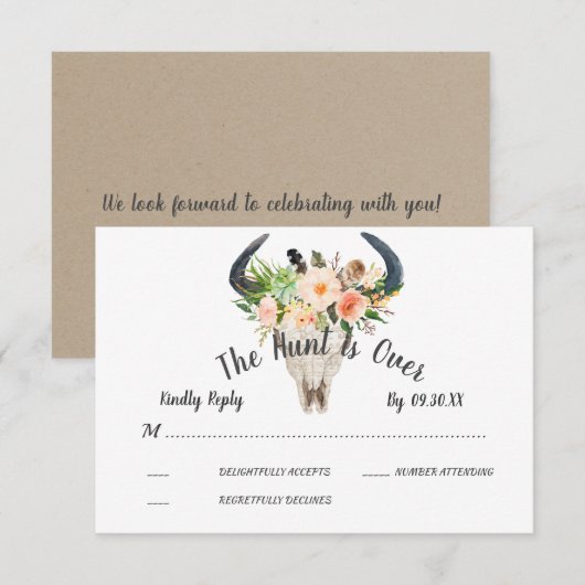Rustieke Boho Floral Antelope Hunt is over RSVP Kaart (Voorkant / Achterkant)