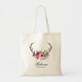 Rustieke Boho Floral Antlers Bruiloft bruidsmeisje Tote Bag