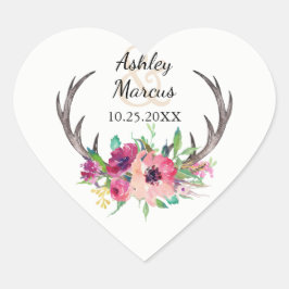 Rustieke Boho Floral Antlers bruiloft Hart Sticker