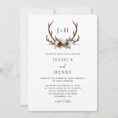 Rustieke Boho Floral Antlers bruiloft Kaart (Voorkant)