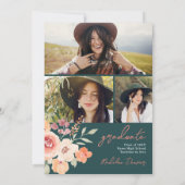  rustieke boho floral blauwgroen 3 foto's afstuder kaart (Achterkant)