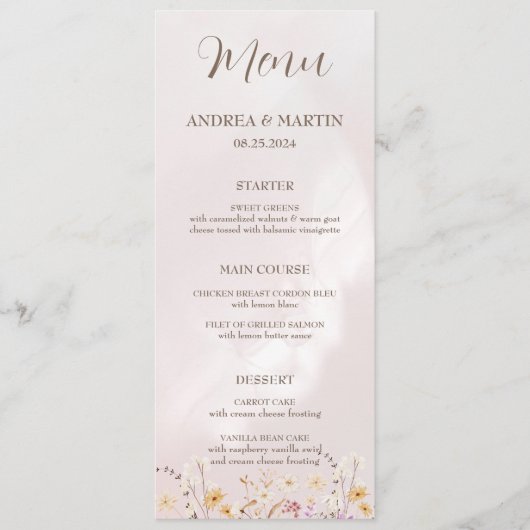Rustieke Boho Floral Bruiloft Flat Menu (Voorkant)