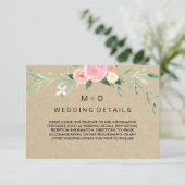 Rustieke Boho Floral bruiloft receptie Details Informatiekaartje (Staand voorkant)