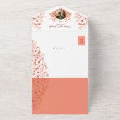 Rustieke Boho Floral Coral Wedding All In One Uitnodiging (Buitenkant)