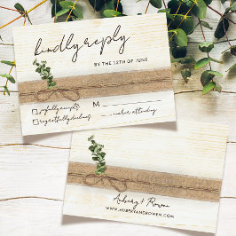 Rustieke Boho Floral Eco Hout Eucalyptus Wedding RSVP Kaartje