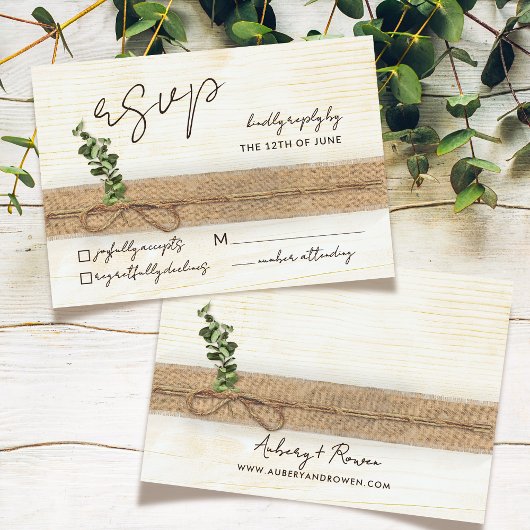 Rustieke Boho Floral Eco Hout Eucalyptus Wedding RSVP Kaartje