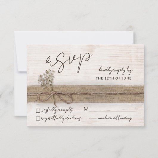 Rustieke Boho Floral Eco Wood Wildflower Wedding RSVP Kaartje (Voorkant)