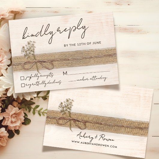 Rustieke Boho Floral Eco Wood Wildflower Wedding RSVP Kaartje