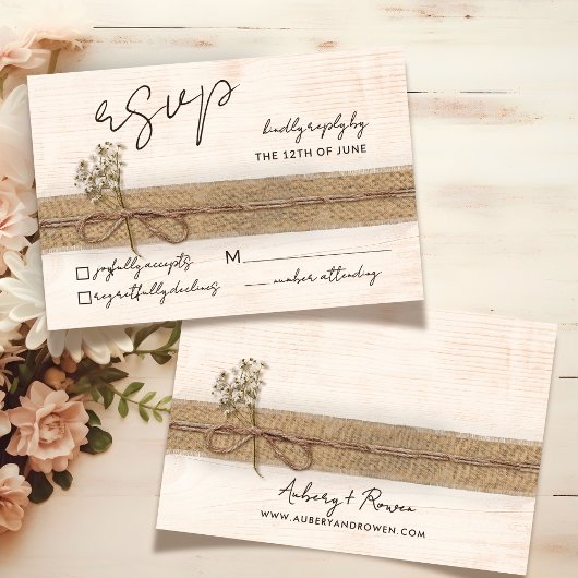 Rustieke Boho Floral Eco Wood Wildflower Wedding RSVP Kaartje