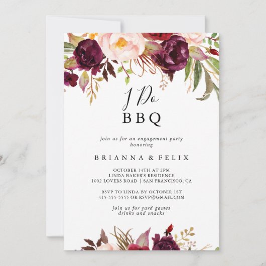 Rustieke Boho Floral Ik doe BBQ Verlovingsfeest Kaart (Voorkant)