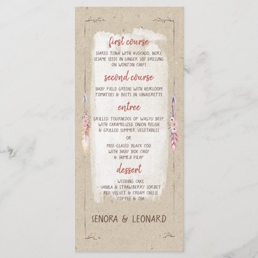 Rustieke Boho Floral Kraft bruiloft Menu (Voorkant)
